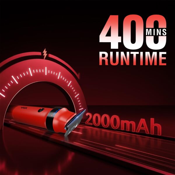 VGR V-987 Profesyonel Seramik Bıçaklı Sakal ve Ense Çizim Makinesi - Turbo Modlu & 2000mAh Batarya kımızı