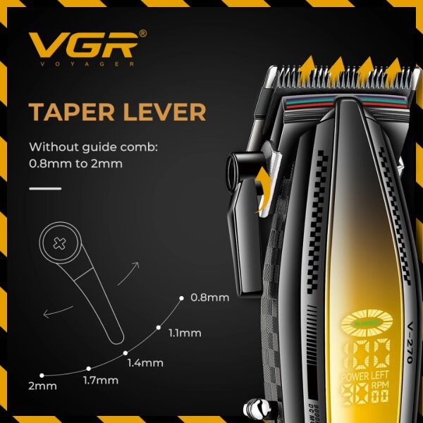 VGR V-270 Profesyonel Saç Kesme Makinesi, 9000 RPM Yüksek Hızlı Motor ve LED Ekran Sarı