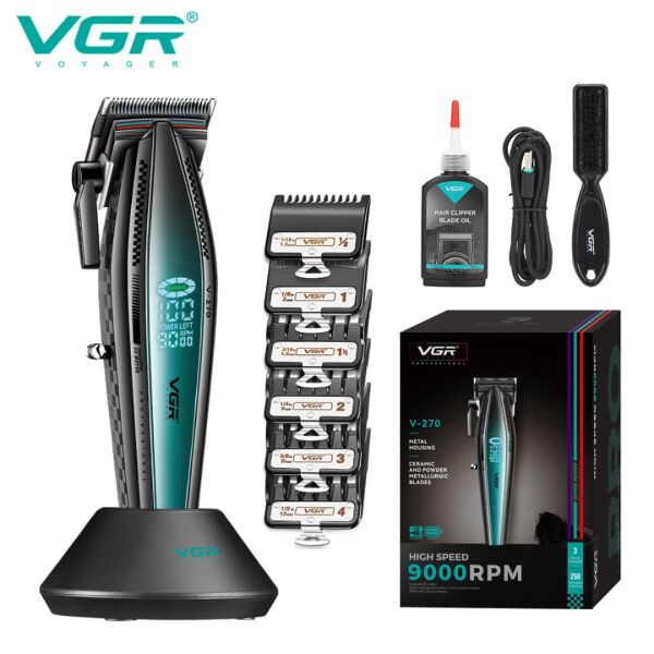 VGR V-270 Profesyonel Saç Kesme Makinesi, 9000 RPM Yüksek Hızlı Motor ve LED Ekran mavi