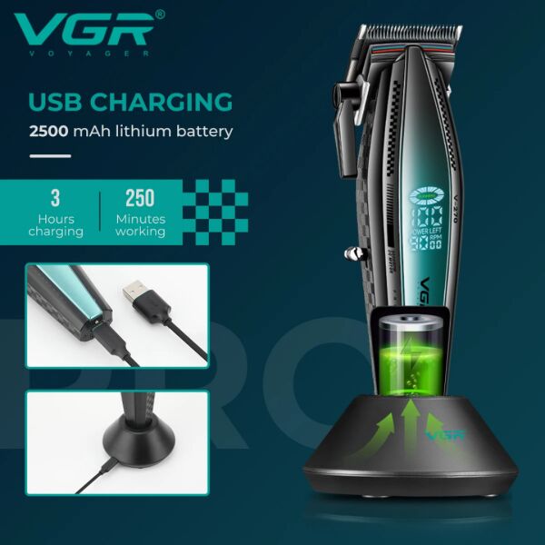 VGR V-270 Profesyonel Saç Kesme Makinesi, 9000 RPM Yüksek Hızlı Motor ve LED Ekran mavi