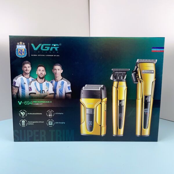 VGR Voyager V-694 Profesyonel Şarjlı Traş Makinesi Seti - 3'ü 1 Arada Kuaför Seti gold