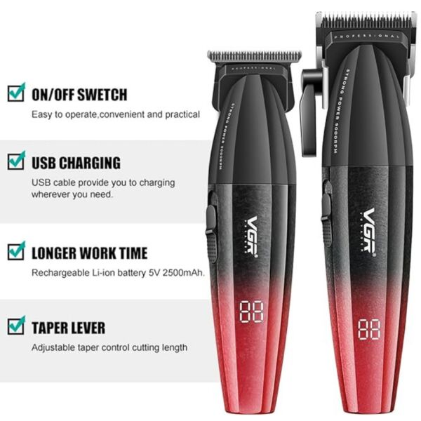 VGR V-640 Profesyonel Saç Kesme Makinesi – 9000 RPM, Paslanmaz Çelik, USB Şarjlı