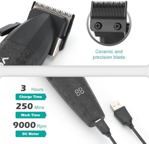 VGR V-640 Profesyonel Saç Kesme Makinesi – 9000 RPM, Paslanmaz Çelik, USB Şarj