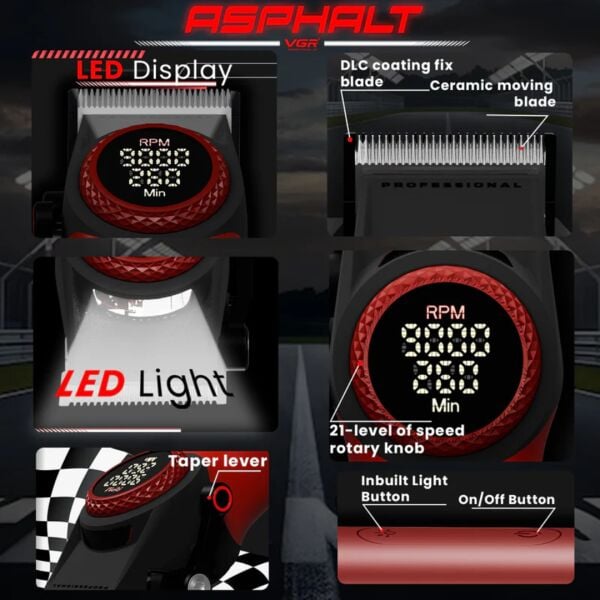 VGR V-001 Profesyonel  Berberler için Karbon Çelik Bıçak Saç Kesme Makinesi 9000RPM, LED Ekran