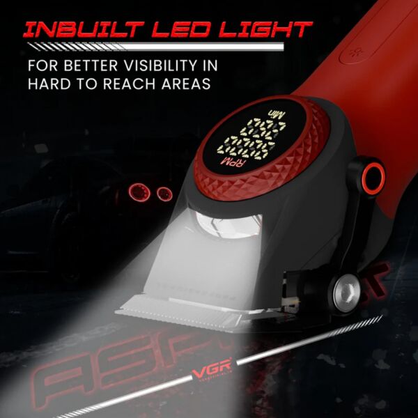 VGR V-001 Profesyonel  Berberler için Karbon Çelik Bıçak Saç Kesme Makinesi 9000RPM, LED Ekran Kırmızı