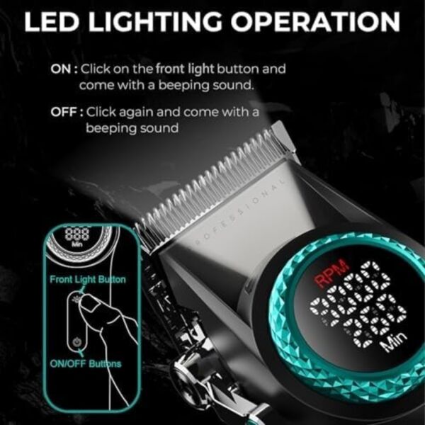 VGR V-001 Profesyonel  Berberler için Karbon Çelik Bıçak Saç Kesme Makinesi 9000RPM, LED Ekran Siyah