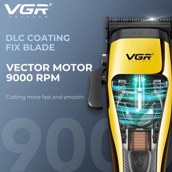 VGR V-015 Profesyonel Şarjlı Saç Kesme Makinesi - 9000 RPM Motor, DLC Kaplama Bıçak, LED Ekran