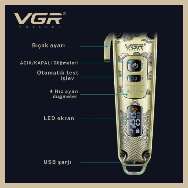 VGR V-005 Profesyonel Saç Kesme ve Tıraş Makinesi - Renkli Taraklı Tam Set!