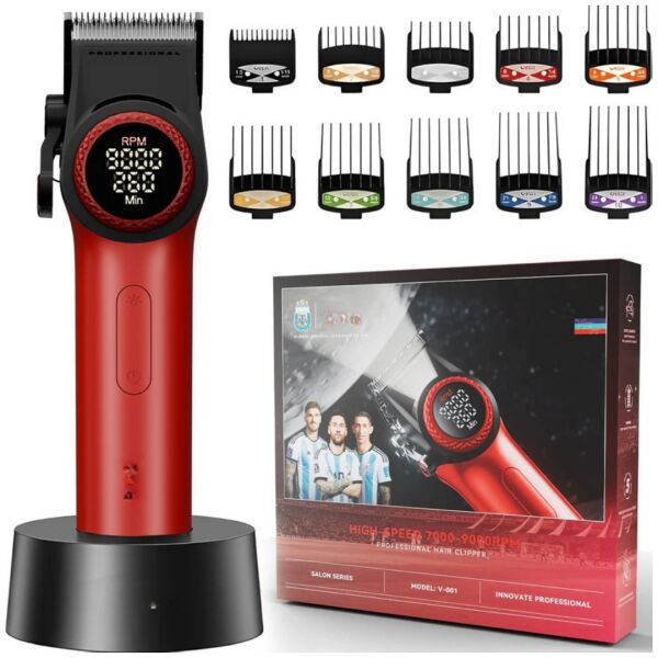 VGR 001 Profesyonel  Berberler için Karbon Çelik Bıçak Saç Kesme Makinesi 9000RPM, LED Ekran