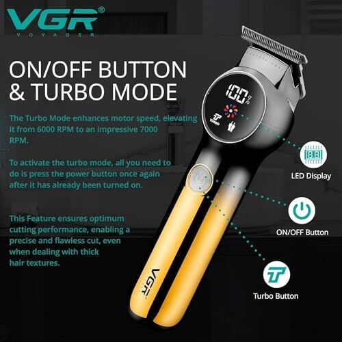 VGR V-989 Profesyonel Islak ve Kuru  ve Pil Göstergesi, Turbo Fonksiyonu, Erkek Yüz ve Vücut tıraş makinesi