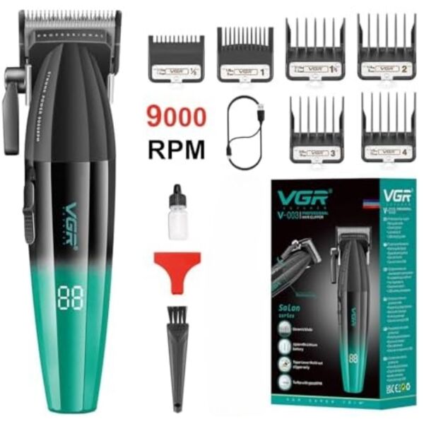 VGR saç kesme profesyonel saç düzeltici elektrikli kesme akülü saç kesme makinesi 9000RPM giyotin Clipper erkekler için V-003 mavisiyah