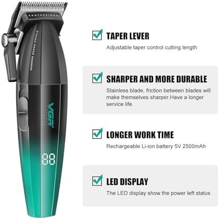 VGR saç kesme profesyonel saç düzeltici elektrikli kesme akülü saç kesme makinesi 9000RPM giyotin Clipper erkekler için V-003 mavisiyah