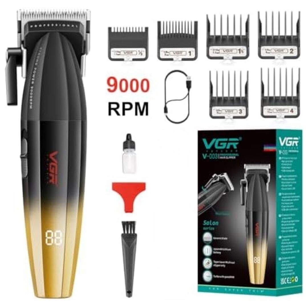 VGR saç kesme profesyonel saç düzeltici elektrikli kesme akülü saç kesme makinesi 9000RPM giyotin Clipper erkekler için V-003 sarı siyah