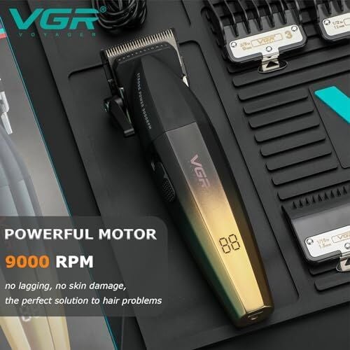 VGR saç kesme profesyonel saç düzeltici elektrikli kesme akülü saç kesme makinesi 9000RPM giyotin Clipper erkekler için V-003 sarı siyah