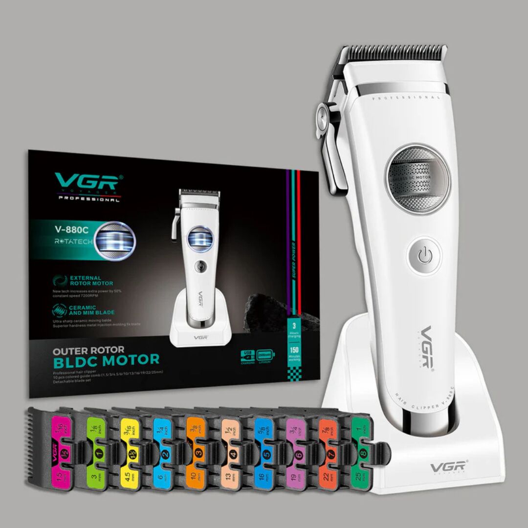 VGR V-880C Profesyonel BLDC Motorlu Şarjlı Saç Kesme Makinesi - Seramik Bıçaklı, Standlı