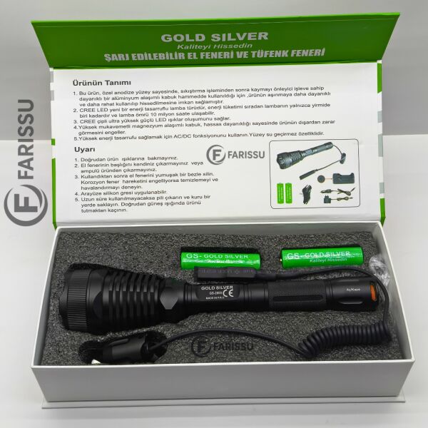 GOLD SILVER GS-2800 Profesyonel Şarj Edilebilir El Feneri ve Tüfek Feneri
