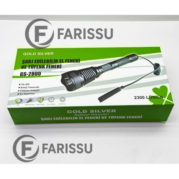 GOLD SILVER GS-2800 Profesyonel Şarj Edilebilir El Feneri ve Tüfek Feneri