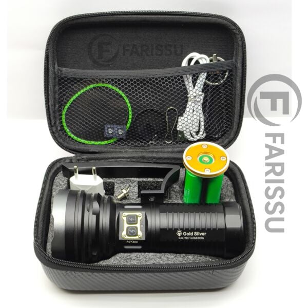 Gold Silver GS-14200 Profesyonel Şarjlı El Feneri 50W 5000 Lümen - Powerbank Özellikli