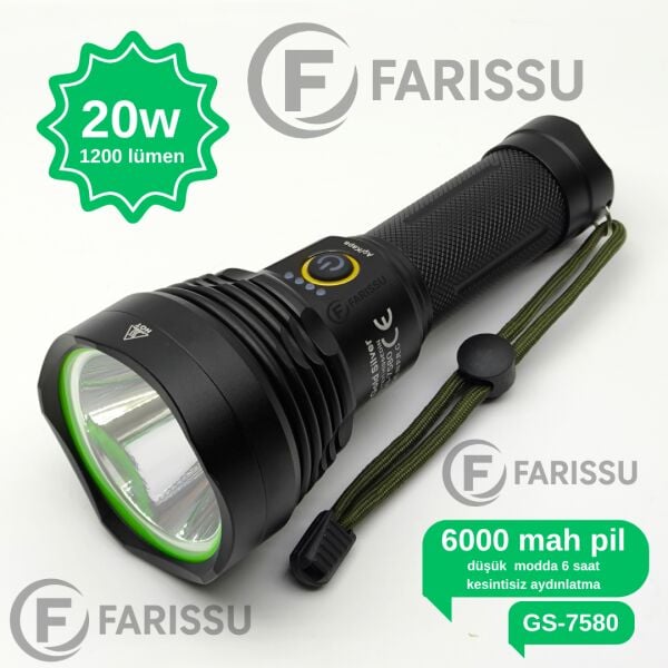 Gold Silver GS-7580 Profesyonel Şarjlı El Feneri - 20W, 1200 Lümen, 6000 mAh Batarya