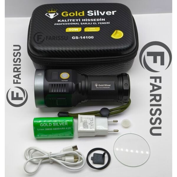 Gold Silver GS-14100 50W 5000 Lümen Profesyonel Şarjlı El Feneri