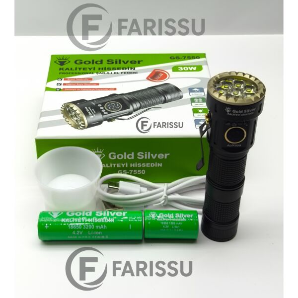 Gold Silver GS-7550 30W Profesyonel Şarjlı El Feneri - Güçlü Işık, Mıknatıslı Taban, Enerji Tasarruflu LED