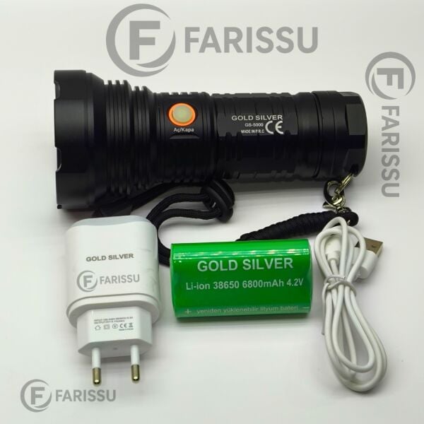 GOLD SILVER GS-5000 6800mAh Bataryalı, Uzun Ömürlü, Şarjlı El Feneri