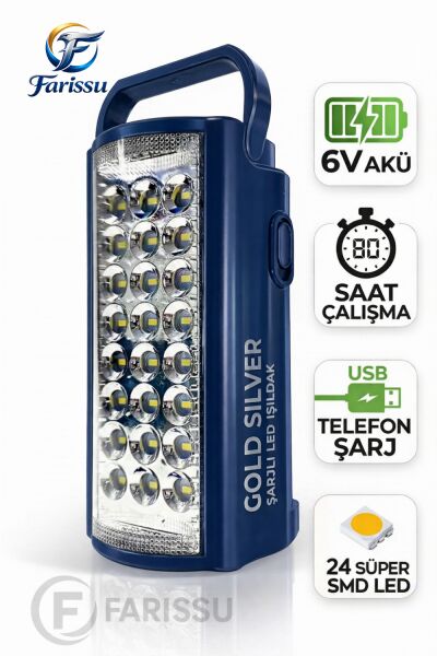 Telefon Şarj Edebilen Şarjlı Işıldak 24 Led USB 80 Saat Kesintisiz Işık Kamp Feneri Ledli Kamp Lambası