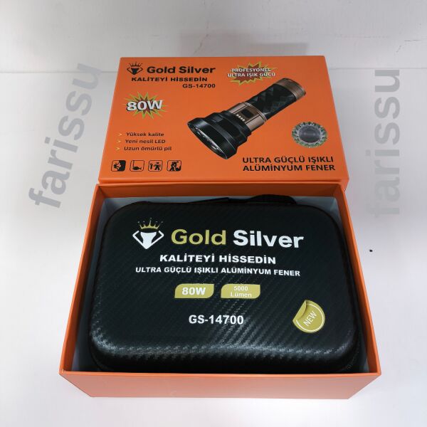 Gold Silver GS-14700 80W Şarjlı Avcı Feneri | 5000 Lümen | Alüminyum Gövde | 8000 mAh Pil