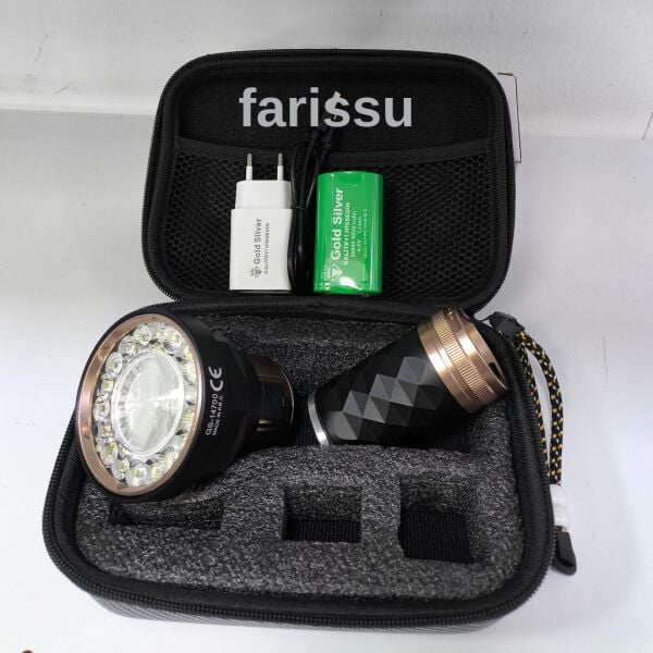 Gold Silver GS-14700 80W Şarjlı Avcı Feneri | 5000 Lümen | Alüminyum Gövde | 8000 mAh Pil