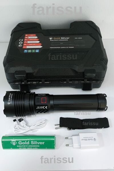Gold Silver GS-14600 Şarjlı El Feneri | 80W 8000 Lümen - 18000 mAh Powerbank Özellikli