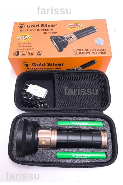 Gold Silver GS-14800 | 100W Ultra Güçlü Alüminyum El Feneri – 6000 Lümen