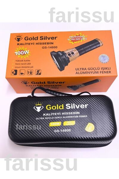 Gold Silver GS-14800 | 100W Ultra Güçlü Alüminyum El Feneri – 6000 Lümen