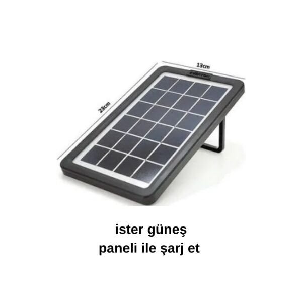 Taşınabilir Güneş Enerjili Aydınlatma Sistemi – Solar Panel, USB Şarj, Fan, Bluetooth, Radyo, 3 Ampullü Kamp Feneri