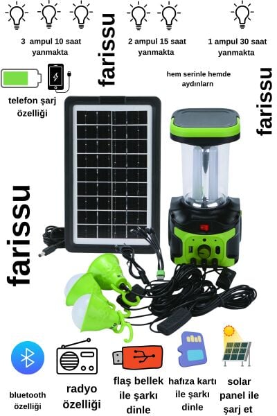 Gold Silver GS-906 Solar Enerjili Şarjlı Fener – Bluetooth, Radyo, USB, Güneş Paneli Dahil