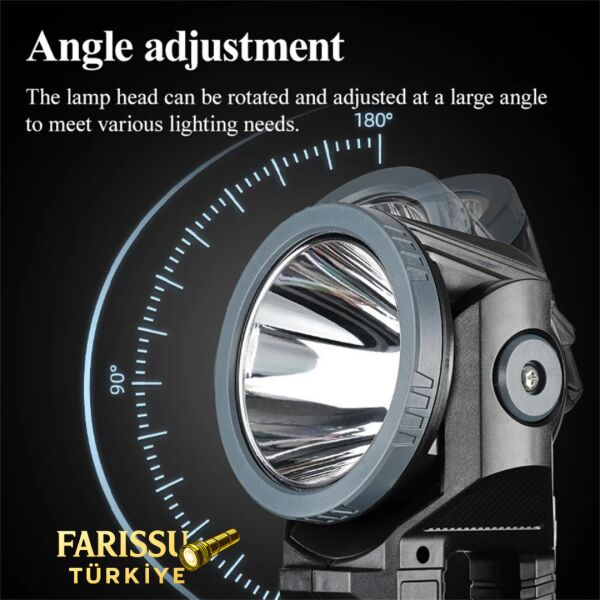 Güneş Enerjili P50 LED 180° Dönebilen Başlıklı Powerbank'li Profesyonel El Feneri & Projektör (6600mAh)