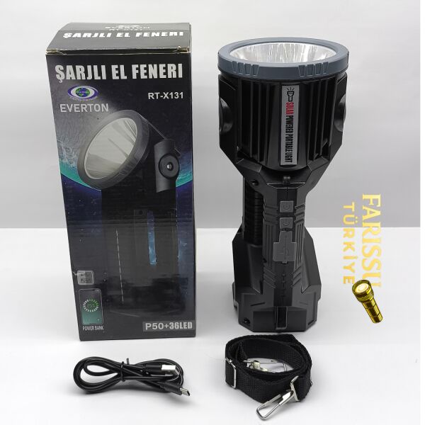 Güneş Enerjili P50 LED 180° Dönebilen Başlıklı Powerbank'li Profesyonel El Feneri & Projektör (6600mAh)