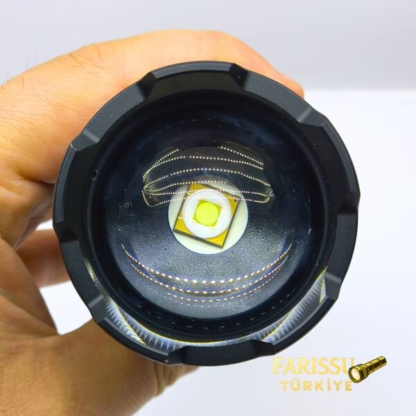 GK9595 100W Lazer LED Profesyonel El Feneri - 7200mAh Powerbank Özellikli, 2200m Menzil, Zoomlu