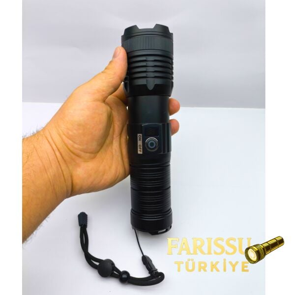 GK9595 100W Lazer LED Profesyonel El Feneri - 7200mAh Powerbank Özellikli, 2200m Menzil, Zoomlu