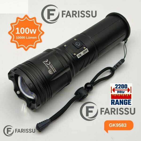 100W Lazer LED El Feneri - 2200 Metre Menzil, 7200mAh Powerbank Özellikli, Dijital Göstergeli ve 5 Mod