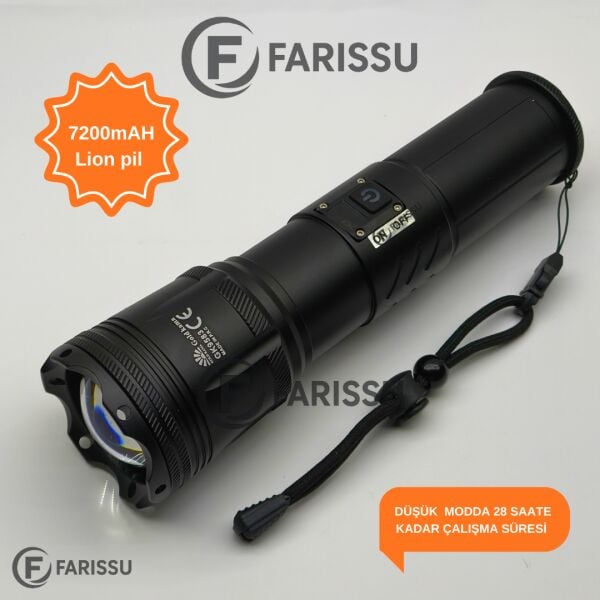 100W Lazer LED El Feneri - 2200 Metre Menzil, 7200mAh Powerbank Özellikli, Dijital Göstergeli ve 5 Mod