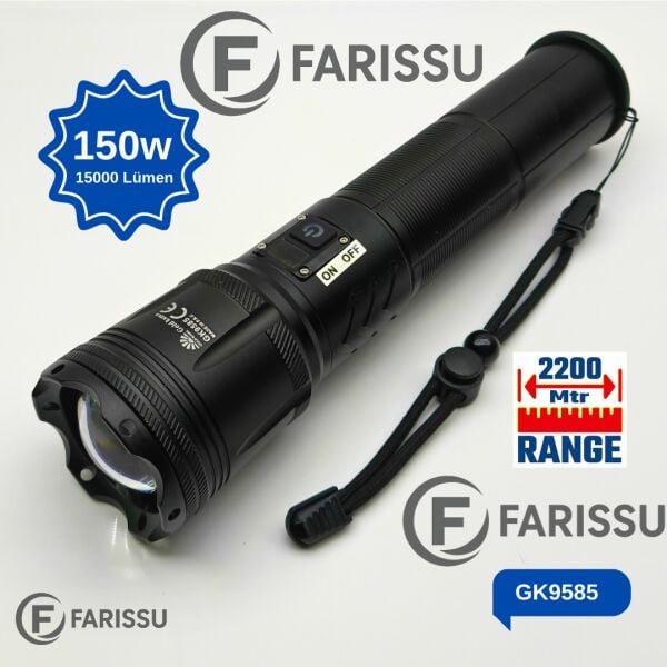 150W Ultra Güçlü Lazer LED El Feneri – 15000 Lümen, 12000mAh Powerbank Özellikli Dijital Göstergeli