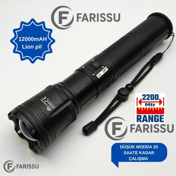 150W Ultra Güçlü Lazer LED El Feneri – 15000 Lümen, 12000mAh Powerbank Özellikli Dijital Göstergeli