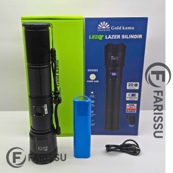 150W Ultra Güçlü Lazer LED El Feneri – 15000 Lümen, 12000mAh Powerbank Özellikli Dijital Göstergeli