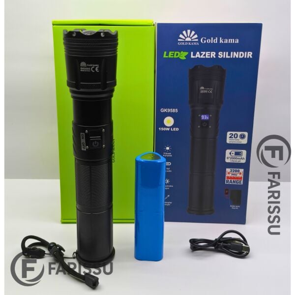 150W Ultra Güçlü Lazer LED El Feneri – 15000 Lümen, 12000mAh Powerbank Özellikli Dijital Göstergeli