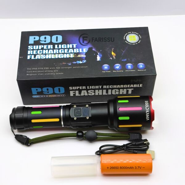 Goldkama P90 50W 5000 Lümen Profesyonel Taktik El Feneri - 1 KM Menzil, 8000mAh Bataryalı ve Zoomlu