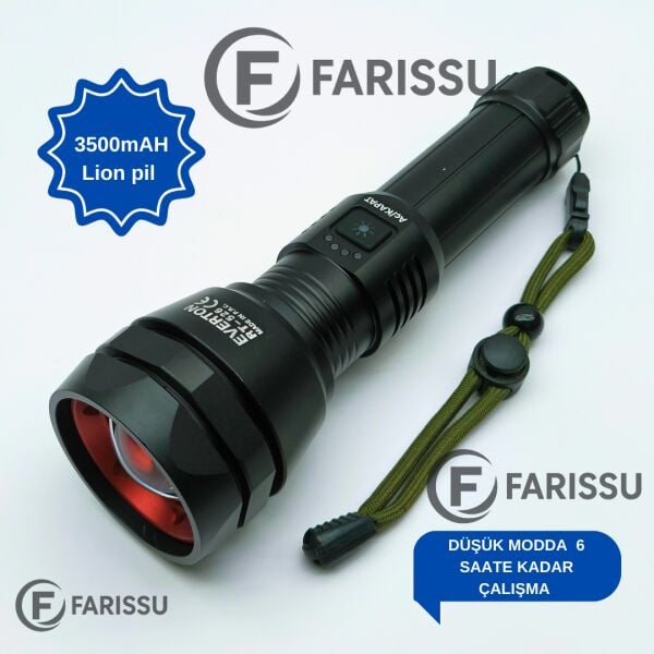 RT-526 50W Profesyonel Uzun Menzilli Şarjlı LED El Feneri – Powerbank Özellikli, 3500mAh