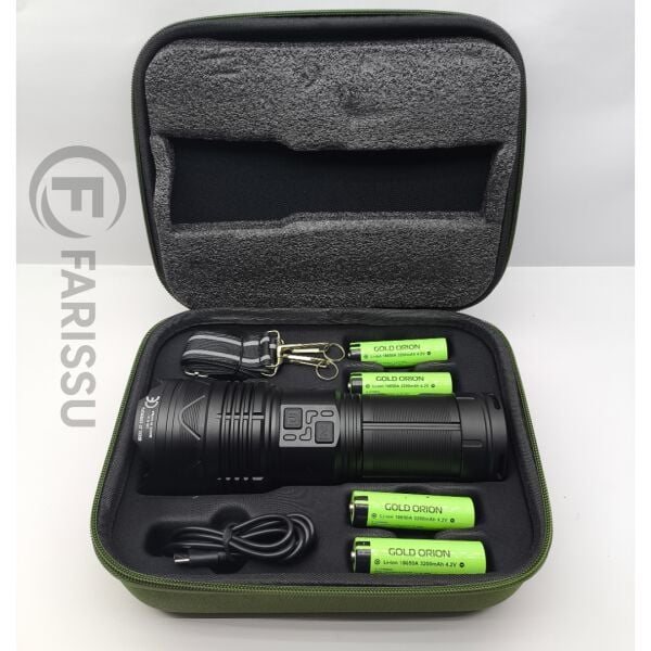 OR-G501: Geceyi Gündüze Çeviren 3 KM Menzilli Dev Projektör Fener (Powerbank Özellikli Full Set)