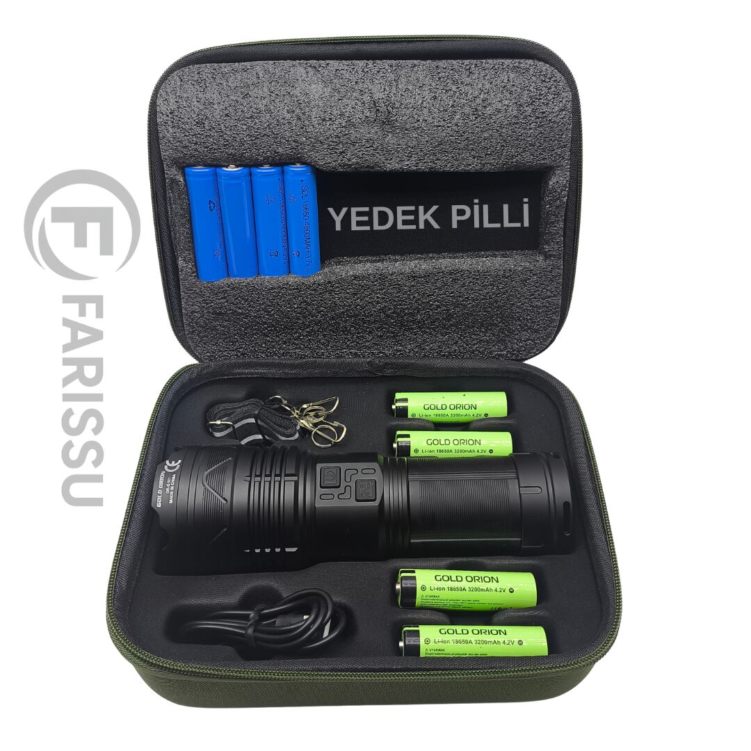 OR-G501 Geceyi Gündüze Çeviren 3 KM Menzilli Dev Projektör Fener (Powerbank Özellikli Yedek Pilli Full Set)