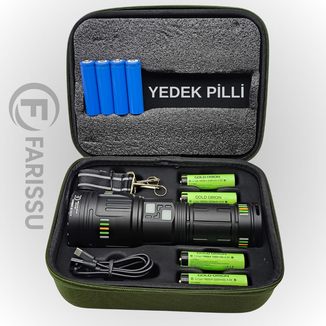 OR-G501 Geceyi Gündüze Çeviren 3 KM Menzilli Dev Projektör Fener (Powerbank Özellikli Yedek Pilli Full Set)