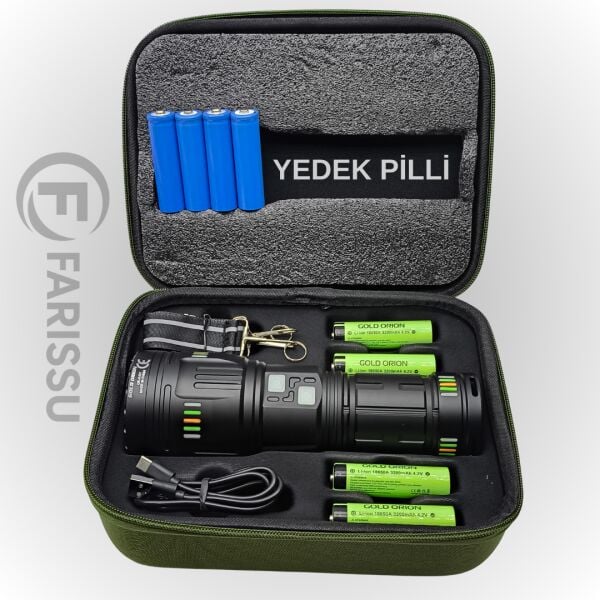 OR-G501 Geceyi Gündüze Çeviren 3 KM Menzilli Dev Projektör Fener (Powerbank Özellikli Yedek Pilli Full Set)